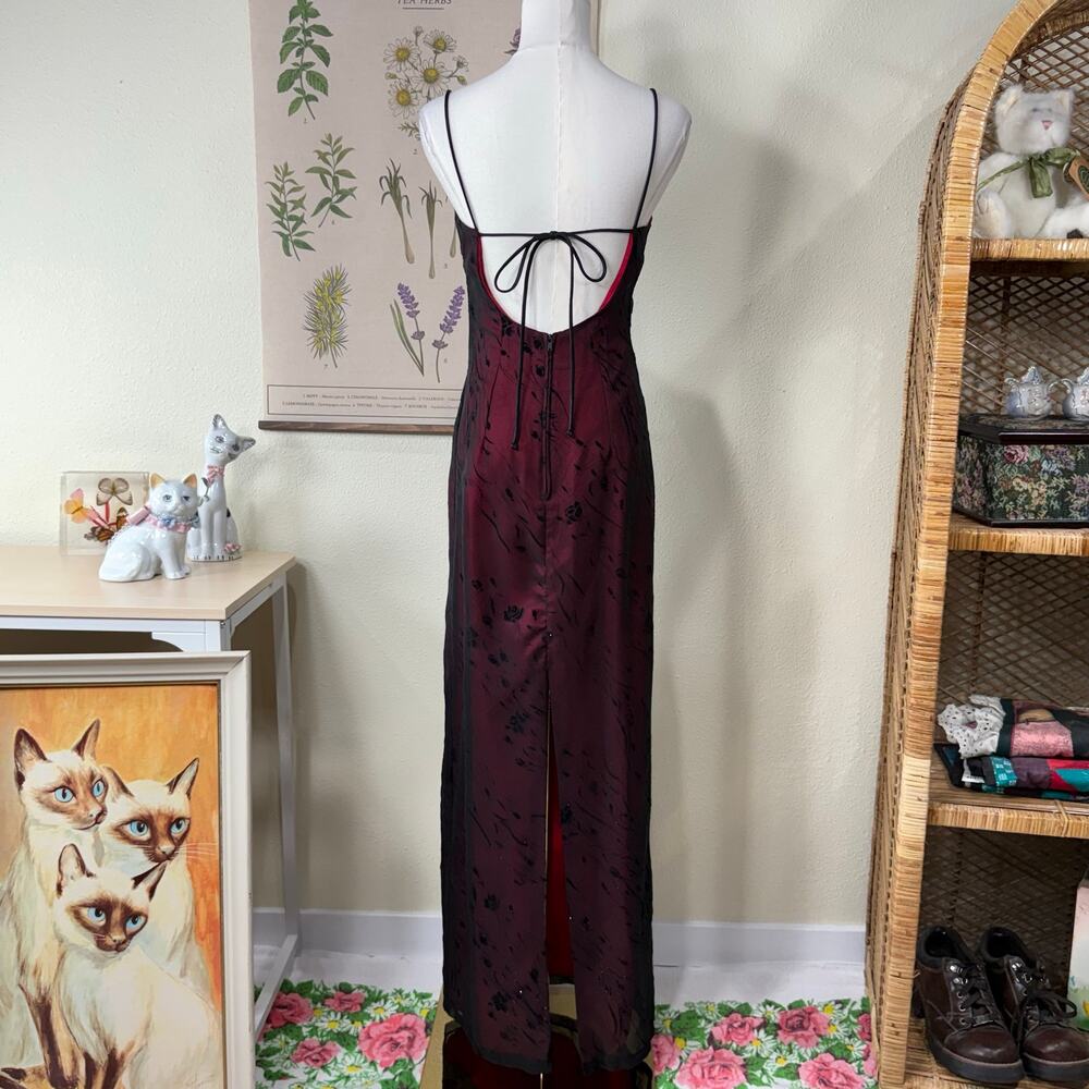 90s Y2k Glitter Velvet Floral Tie Back Formal Dress Whimsigoth Dark Fairy XS S - Picture 4 of 8